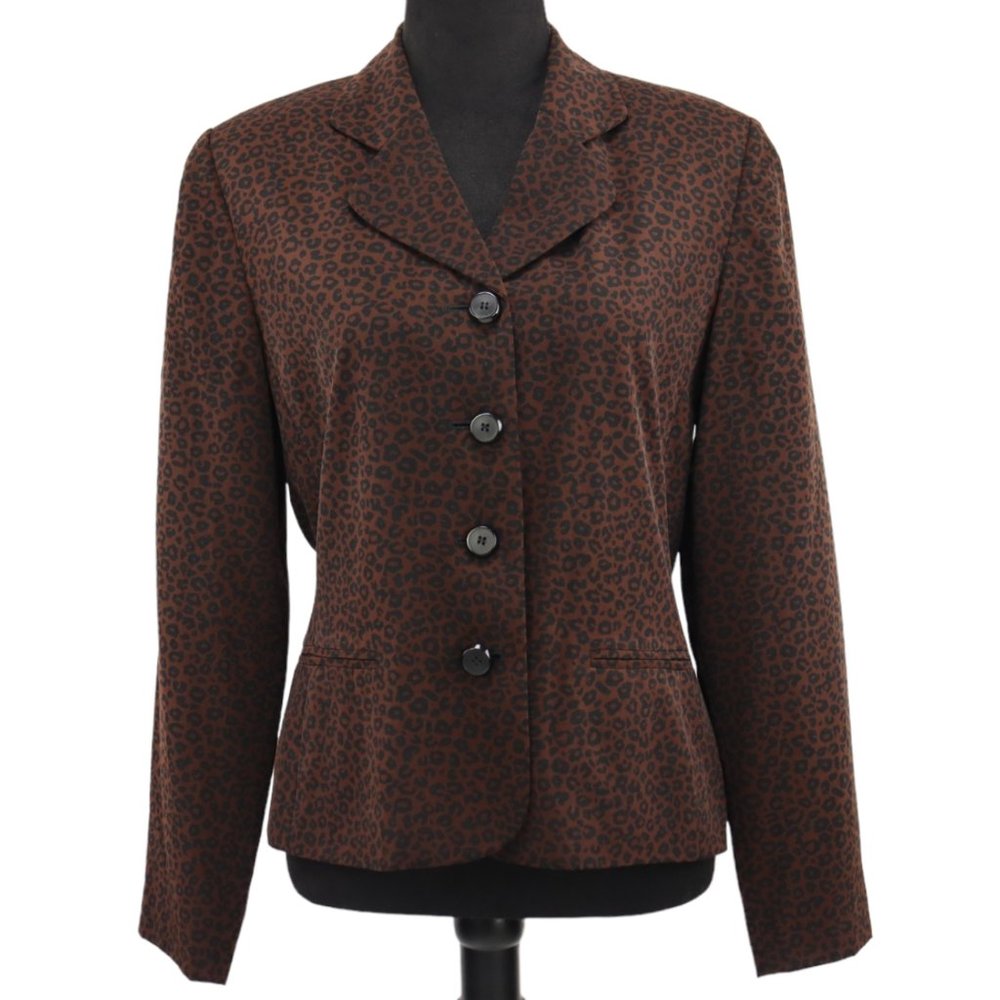Kasper ASL Women's Blazer Brown Leopard Print Button Front Jacket Size 6